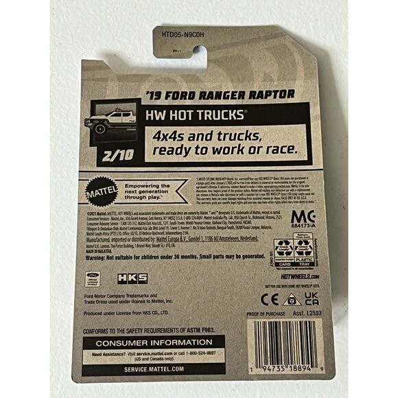Hot Wheels 2024 Ford Ranger Raptor HW Hot Trucks 2/10 Blue Diecast NOC - Picture 9 of 9